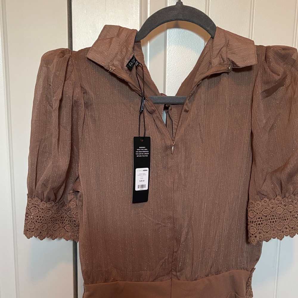 Brown Lace Detail Jumpsuit - Picture 7 of 8